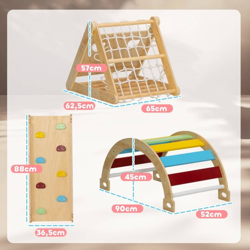 Structure d’escalade intérieure 7-en-1, triangle de Pikler avec toboggan et arche d’escalade, multicolore - Image 3