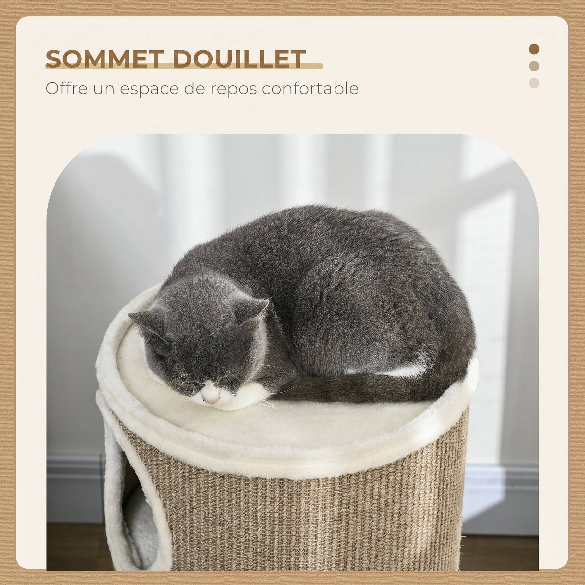 ComfortXL - Tonneau griffoir pour chat en panneaux de particules et sisal Ø 38 x 70 cm marron avec 3 niveaux de repos - Image 5