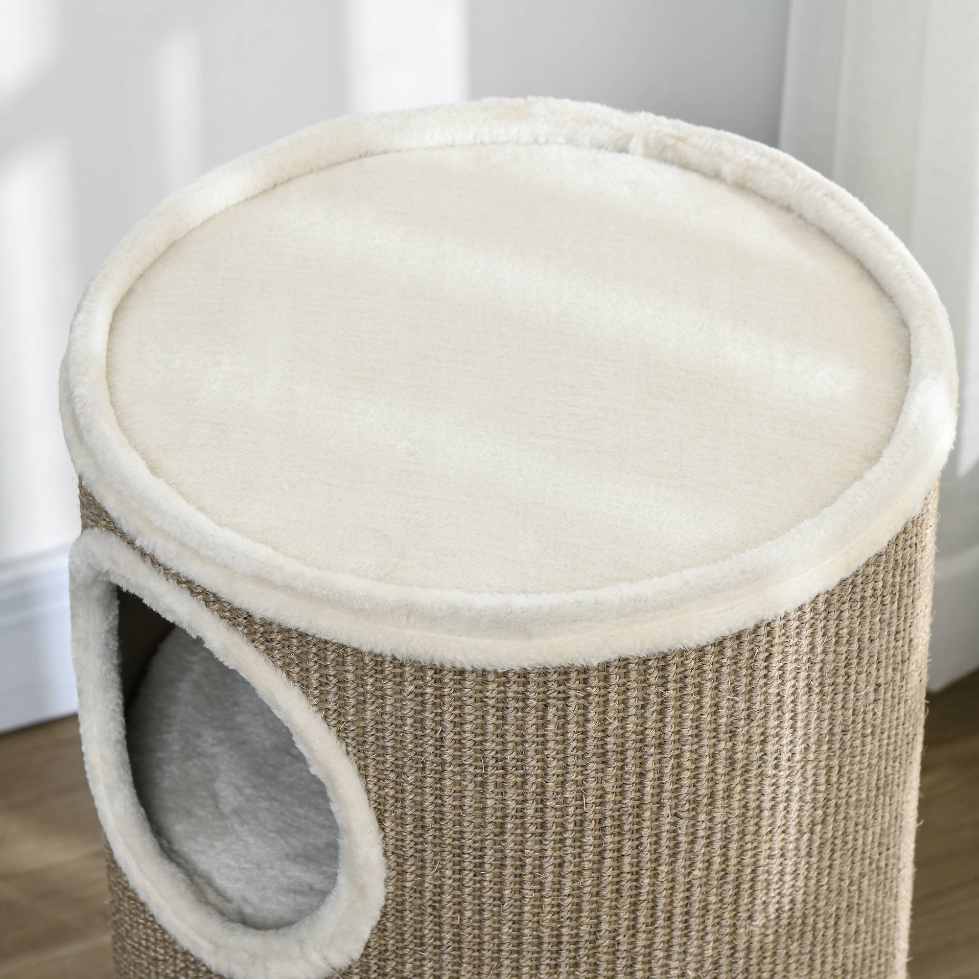 ComfortXL - Tonneau griffoir pour chat en panneaux de particules et sisal Ø 38 x 70 cm marron avec 3 niveaux de repos - Image 9