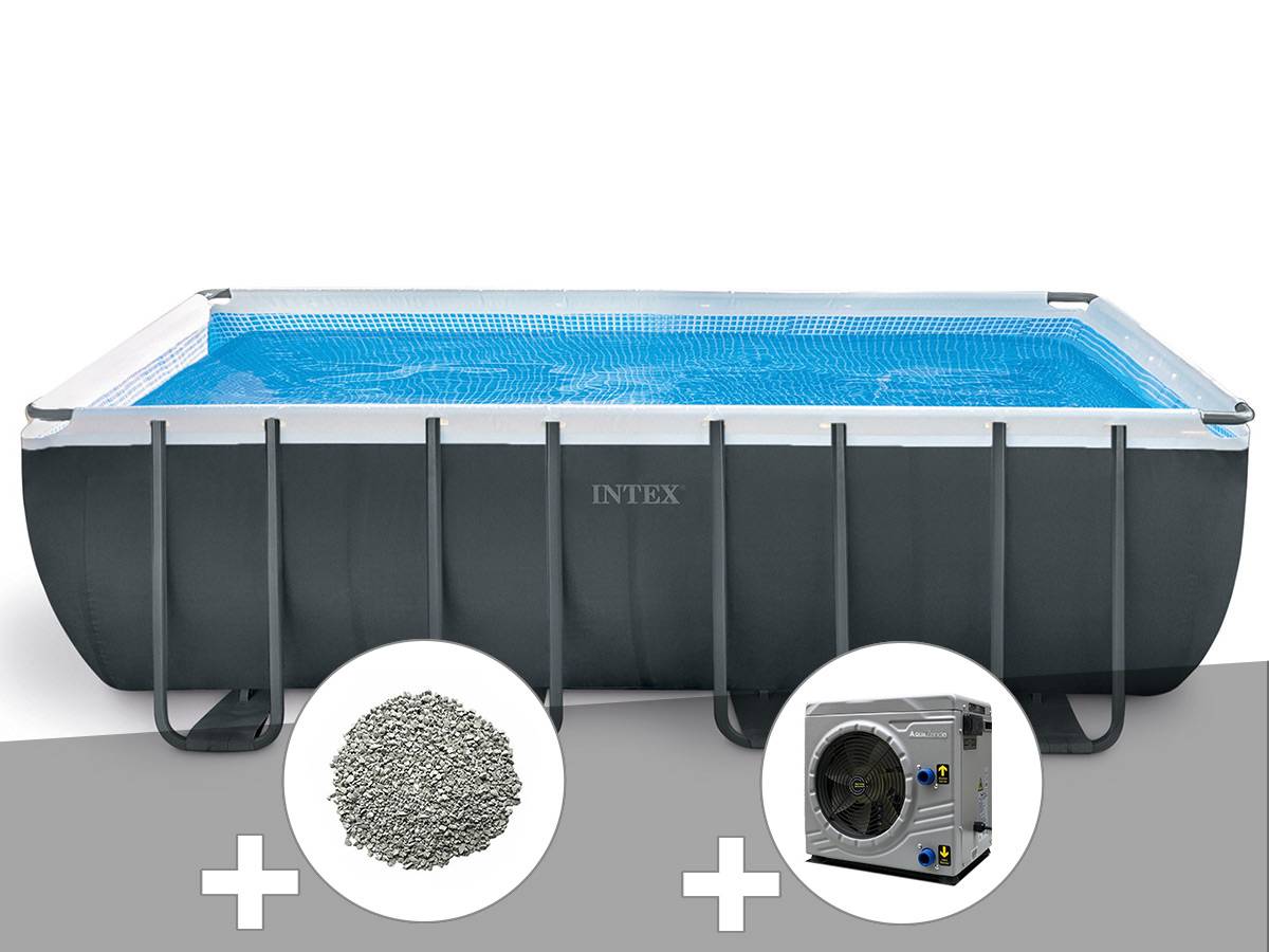 Kit piscine tubulaire Intex Ultra XTR Frame rectangulaire 5,49 x 2,74 x 1,32 m + 10 kg de zéolite + Pompe à chaleur