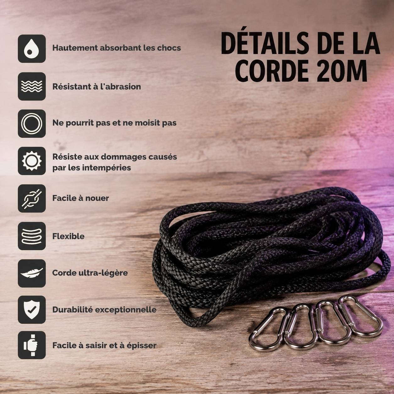 Corde de Mât de Drapeau Nylon Résistante aux Intempéries avec 4 Mousquetons - Image 3