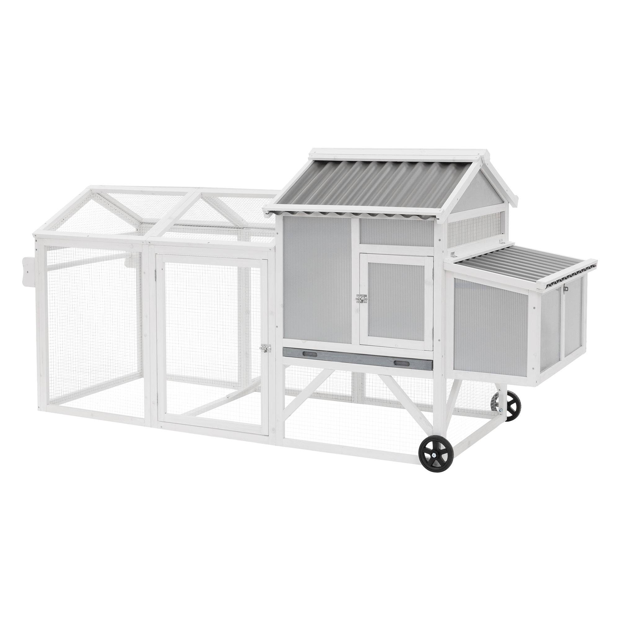 Ecd-Germany - Poulailler mobile en bois avec enclos 220 cm, cage à poules sur roues avec nichoir et tiroir à déjections amovible, toit rabattable, volière 2 animaux - Image 1