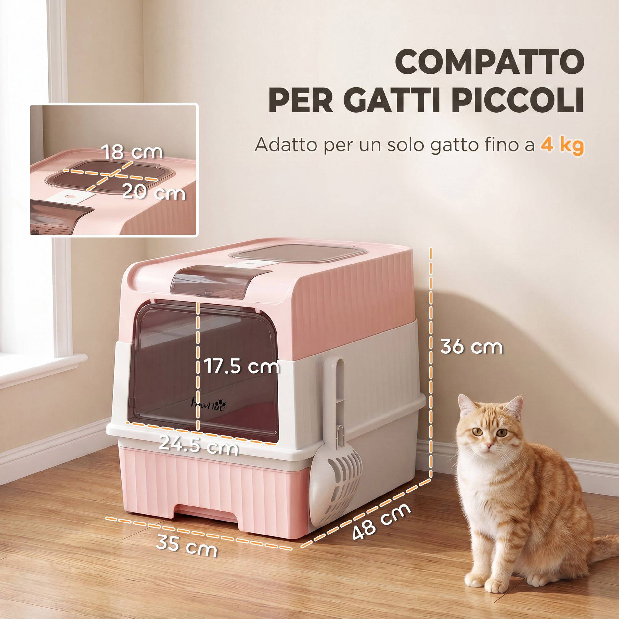 ComfortXL - Maison de toilette fermée pour chat en PP et ABS rose 48 x 35 x 36 cm avec tiroir extractible et sortie haute - Image 3
