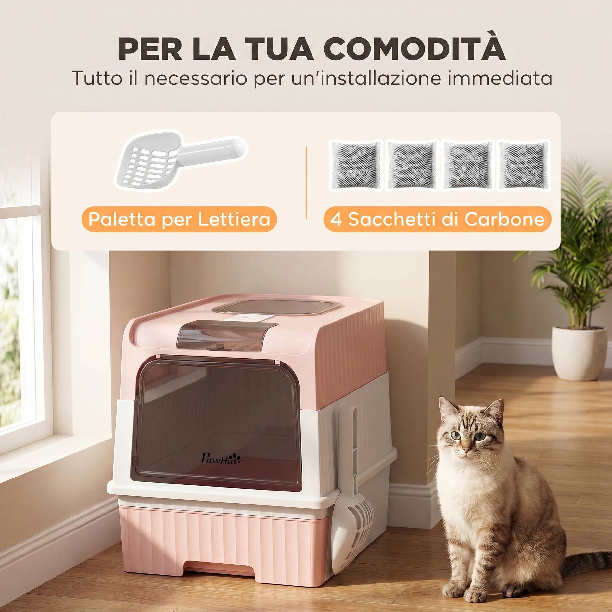 ComfortXL - Maison de toilette fermée pour chat en PP et ABS rose 48 x 35 x 36 cm avec tiroir extractible et sortie haute - Image 7