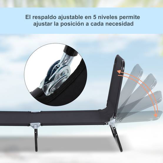 Sans Marque - Chaise longue pliante inclinable 5 positions, charge 120 kg, dimensions 188 x 56 x 28 cm, pour jardin, piscine, terrasse, camping, couleur noir - Image 5