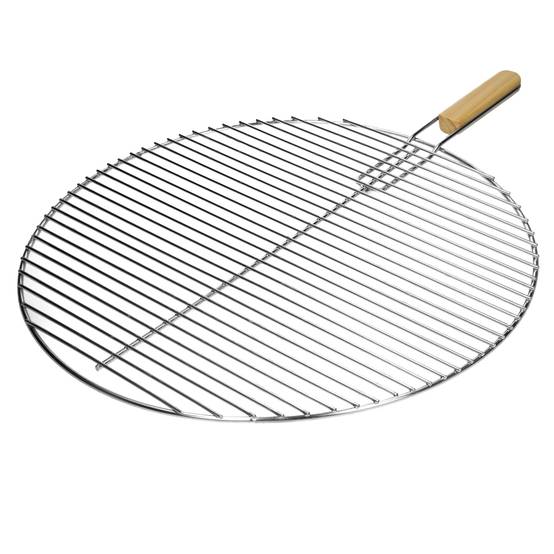 Grille barbecue inox ronde Ø 54,5 cm avec poignée en bois amovible robuste et antirouille adaptée aux cheminées barbecues, foyers et braseros BBQ - Image 1