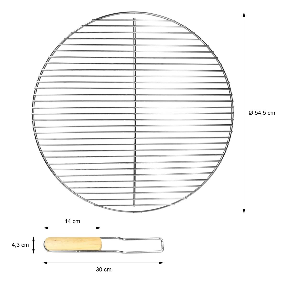 Grille barbecue inox ronde Ø 54,5 cm avec poignée en bois amovible robuste et antirouille adaptée aux cheminées barbecues, foyers et braseros BBQ - Image 6