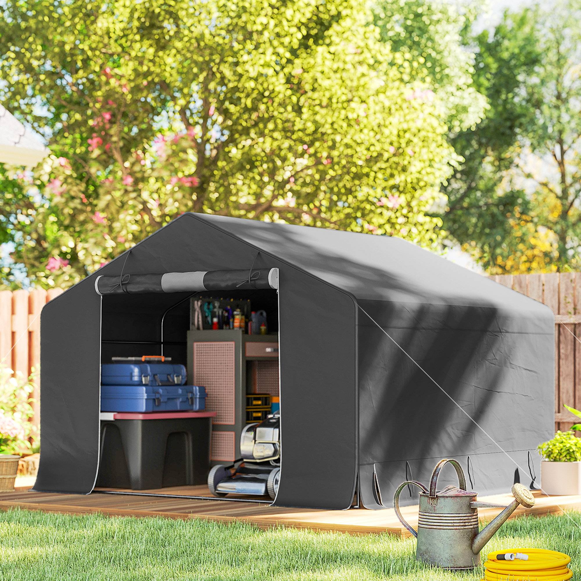 ComfortXL - Abri de jardin portable structure métal 300 x 300 x 210 cm gris foncé pour vélos motos rangement extérieur étanche - Image 3