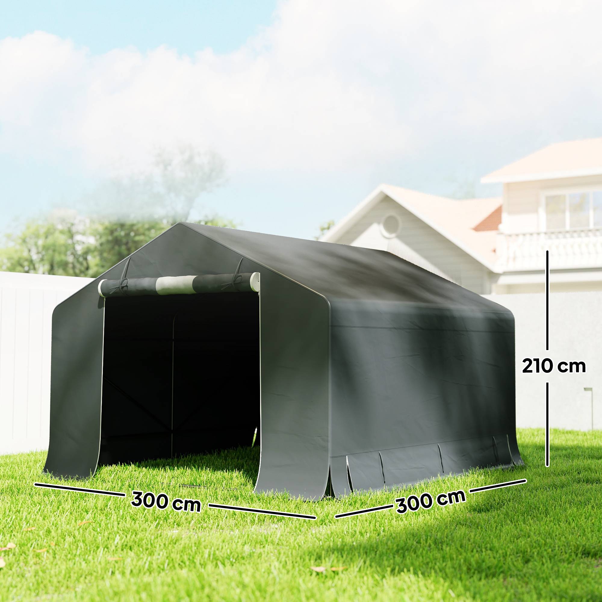 ComfortXL - Abri de jardin portable structure métal 300 x 300 x 210 cm gris foncé pour vélos motos rangement extérieur étanche - Image 5