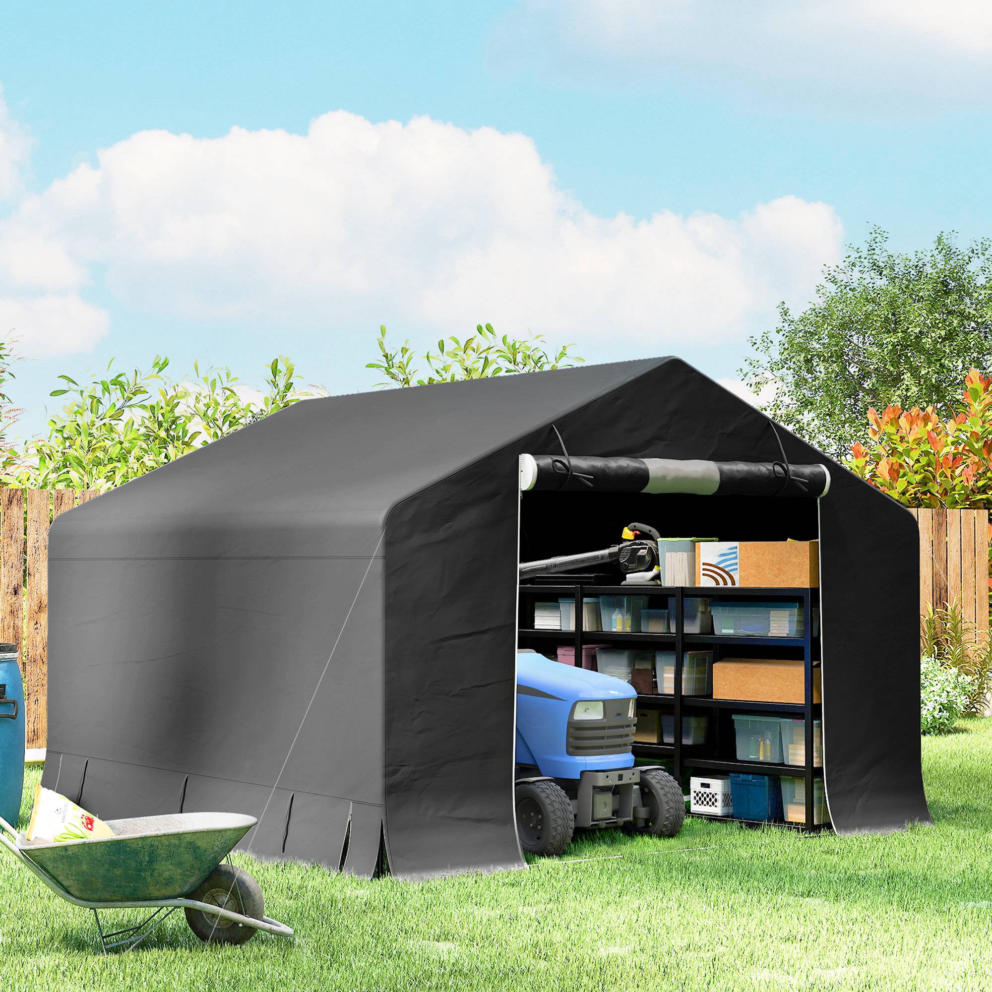 ComfortXL - Abri de jardin portable structure métal 300 x 300 x 210 cm gris foncé pour vélos motos rangement extérieur étanche - Image 4