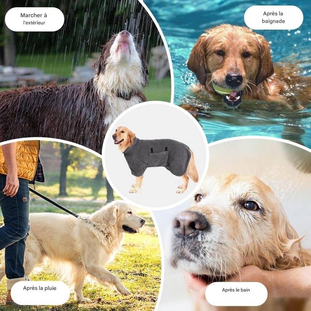 Peignoir Microfibre Gris Pour Chien Taille Variable - L - Image 2