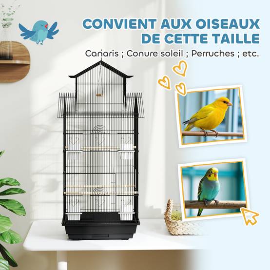 Cage à oiseaux acier noir 50.5 x 41 x 104 cm - PANGIVO - Image 9