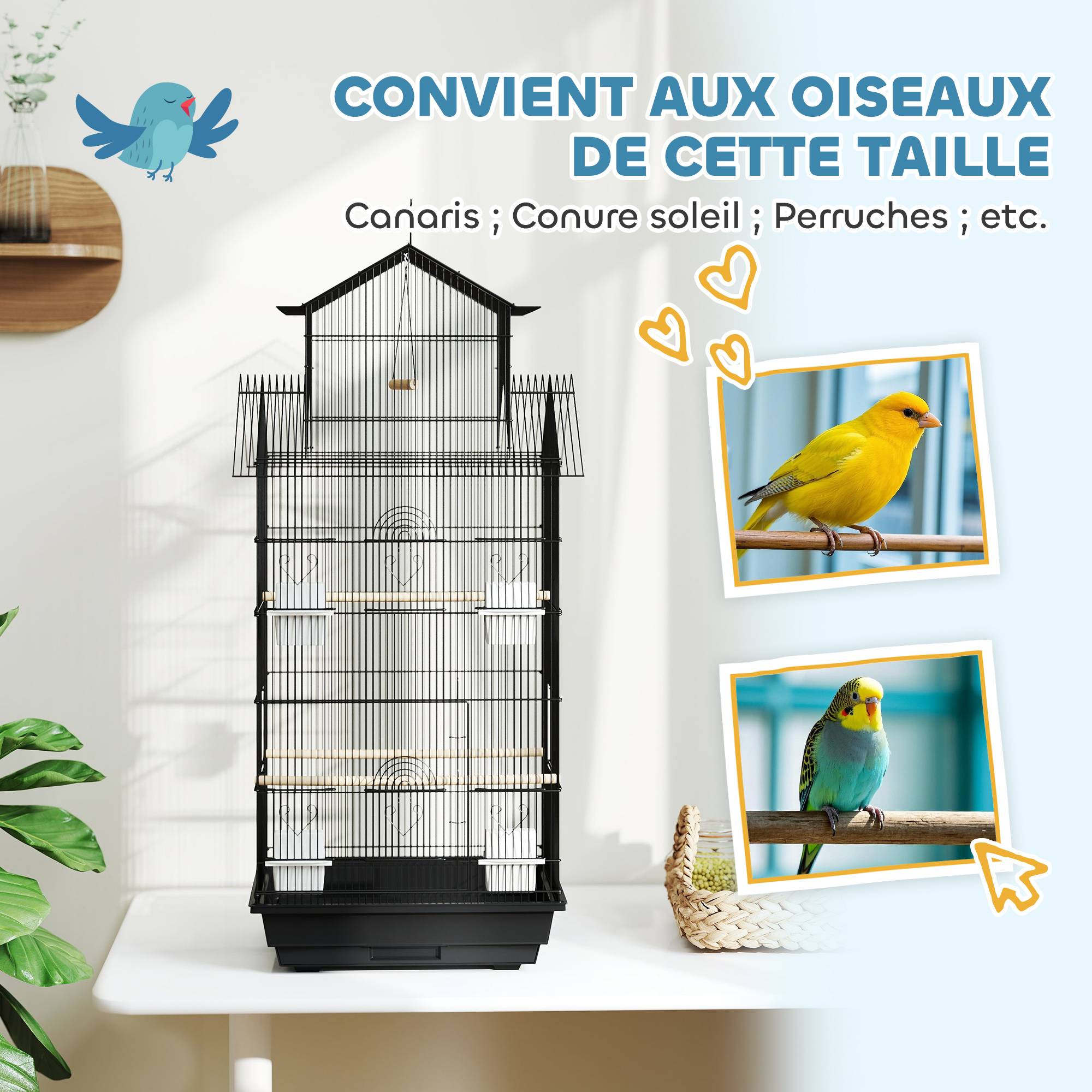 Cage à oiseaux acier noir 50.5 x 41 x 104 cm - PANGIVO - Image 9