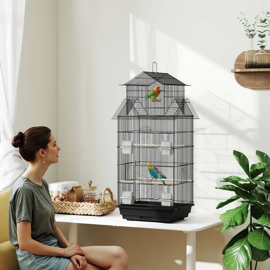 Cage à oiseaux acier noir 50.5 x 41 x 104 cm - PANGIVO - Image 3