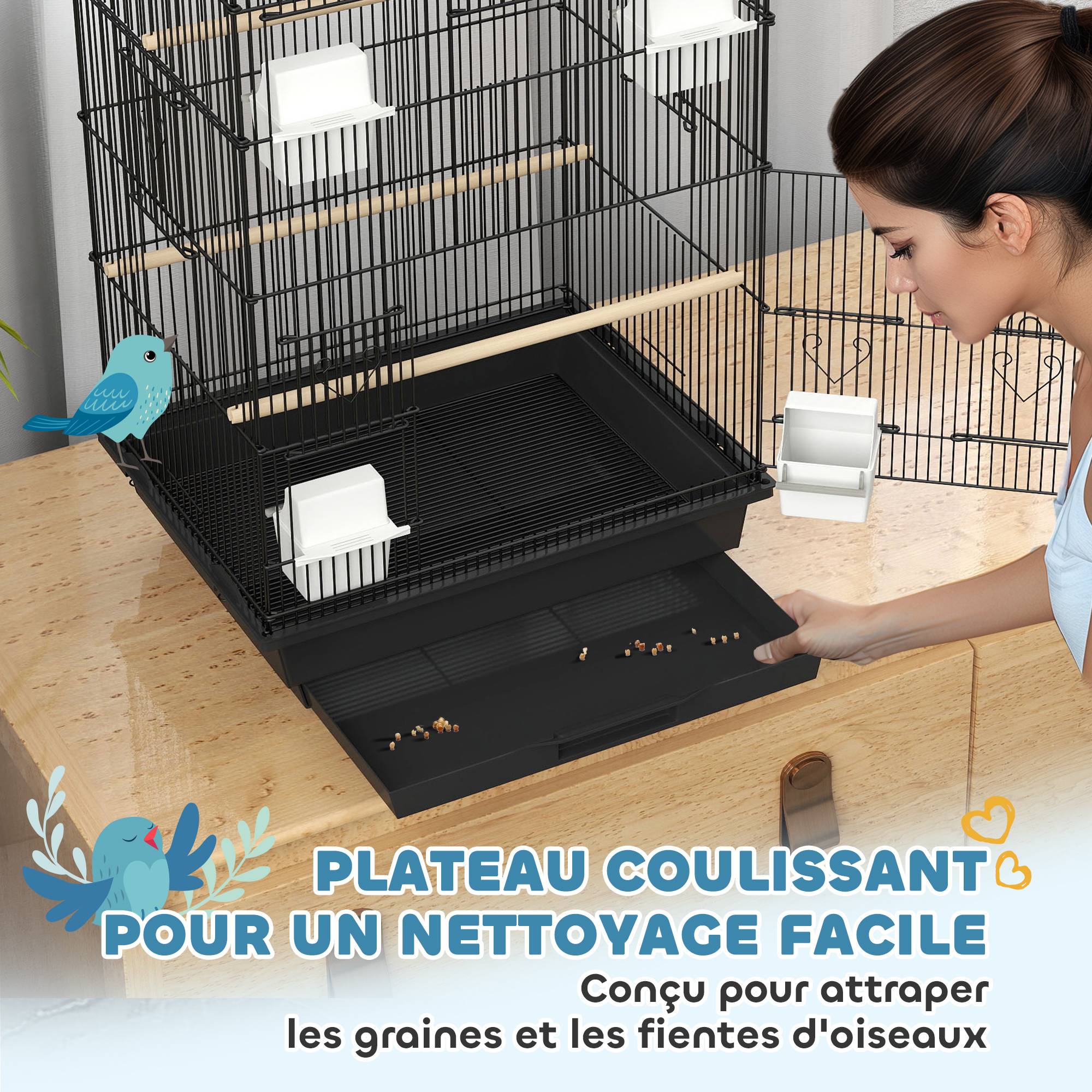 Cage à oiseaux acier noir 50.5 x 41 x 104 cm - PANGIVO - Image 7