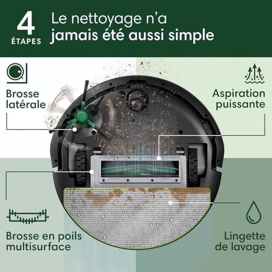 Robot aspirateur laveur Roomba Combo 105 LiDAR 7000 Pa - 0,4 L / 0,2 L - IROBOT - Image 4