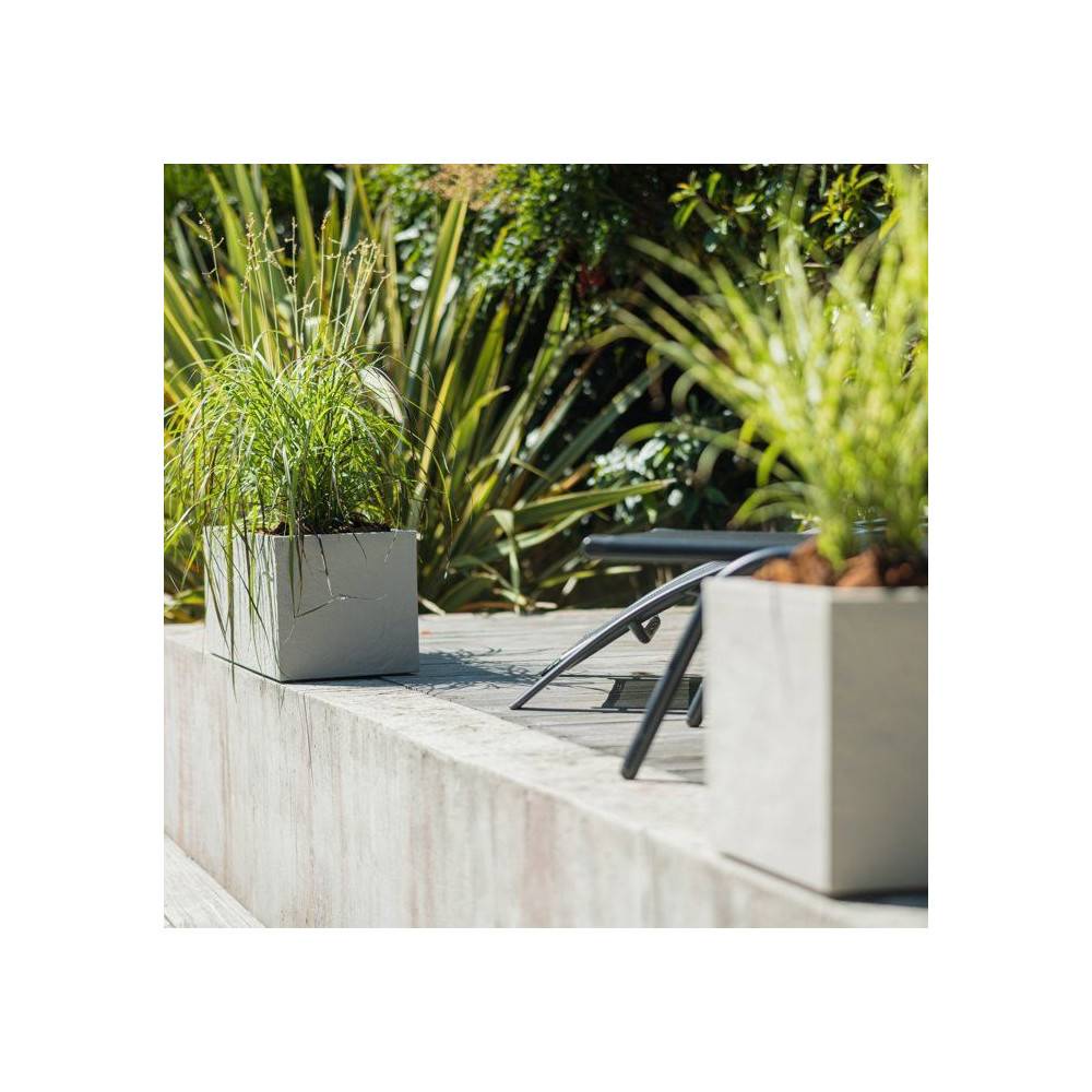 Eda - Jardinière rectangulaire Volcania Up effet pierre 57 L - Beige calcaire - Eda - Image 4