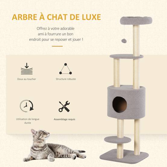 Arbre à chat sisal et peluche gris 45 x 40 x 148 cm - PANGIVO - Image 5