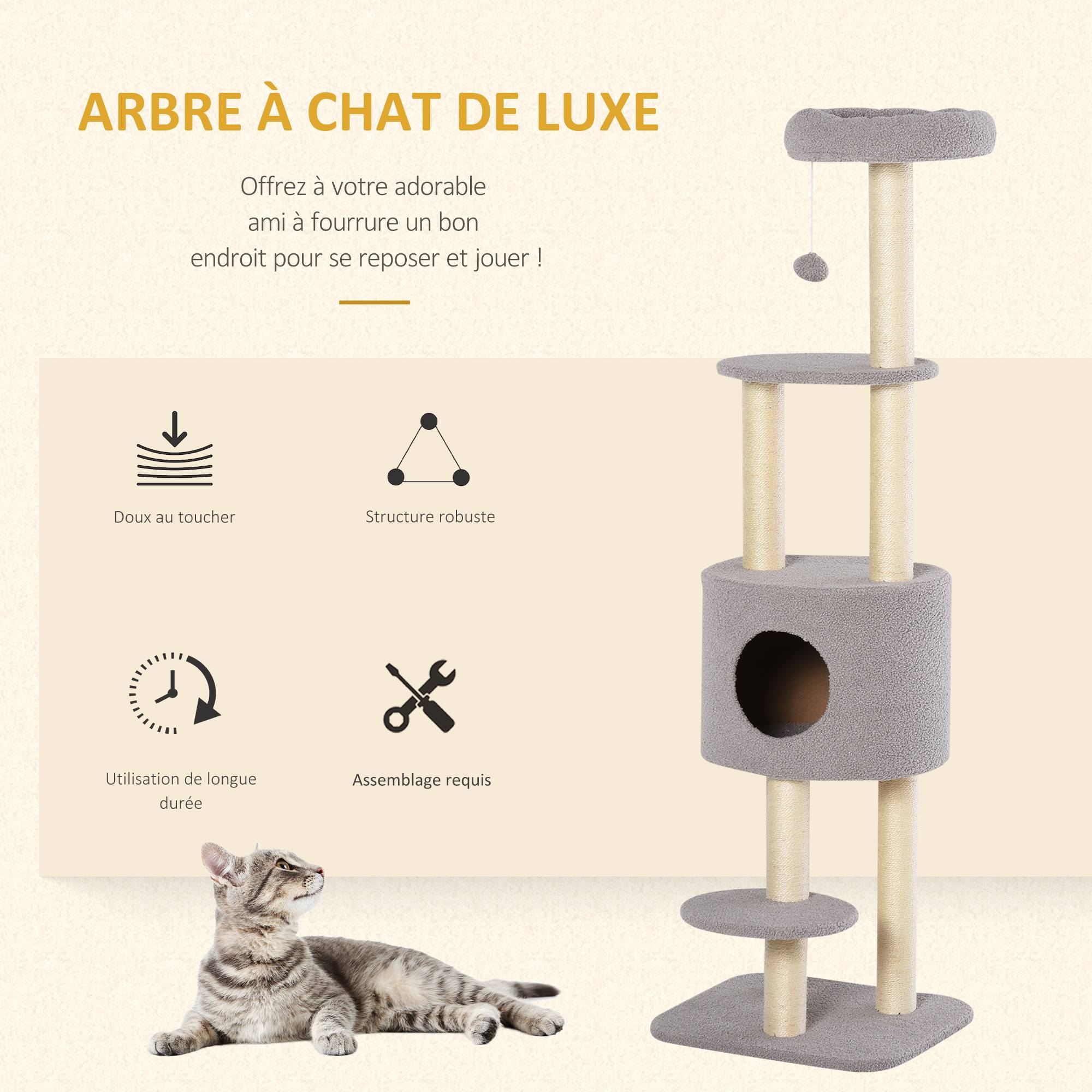 Arbre à chat sisal et peluche gris 45 x 40 x 148 cm - PANGIVO - Image 5