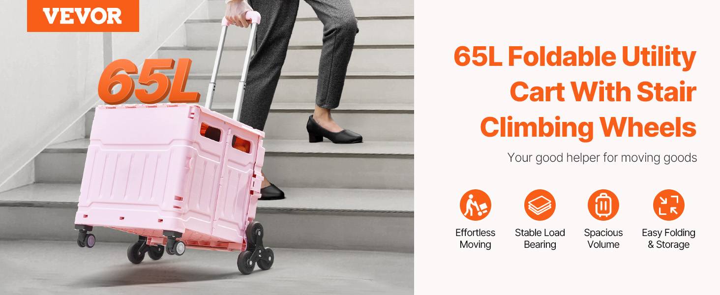 VEVOR Chariot Monte Escalier de Courses Pliable Bac 65L Poignée Réglable 8 Roues - Image 9