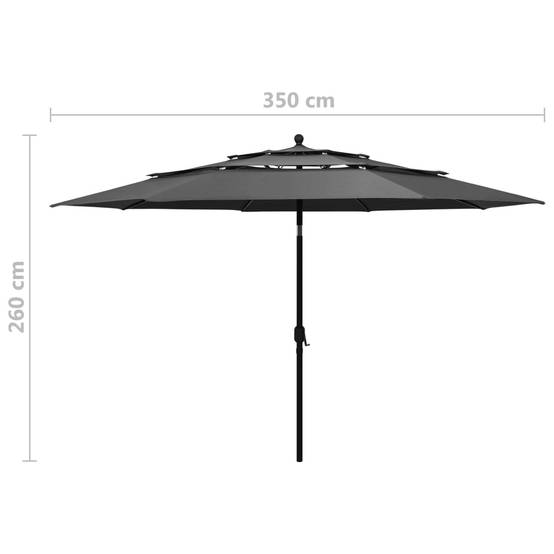 Helloshop26 - Parasol à 3 niveaux avec mât en aluminium 3,5 m anthracite - Image 7