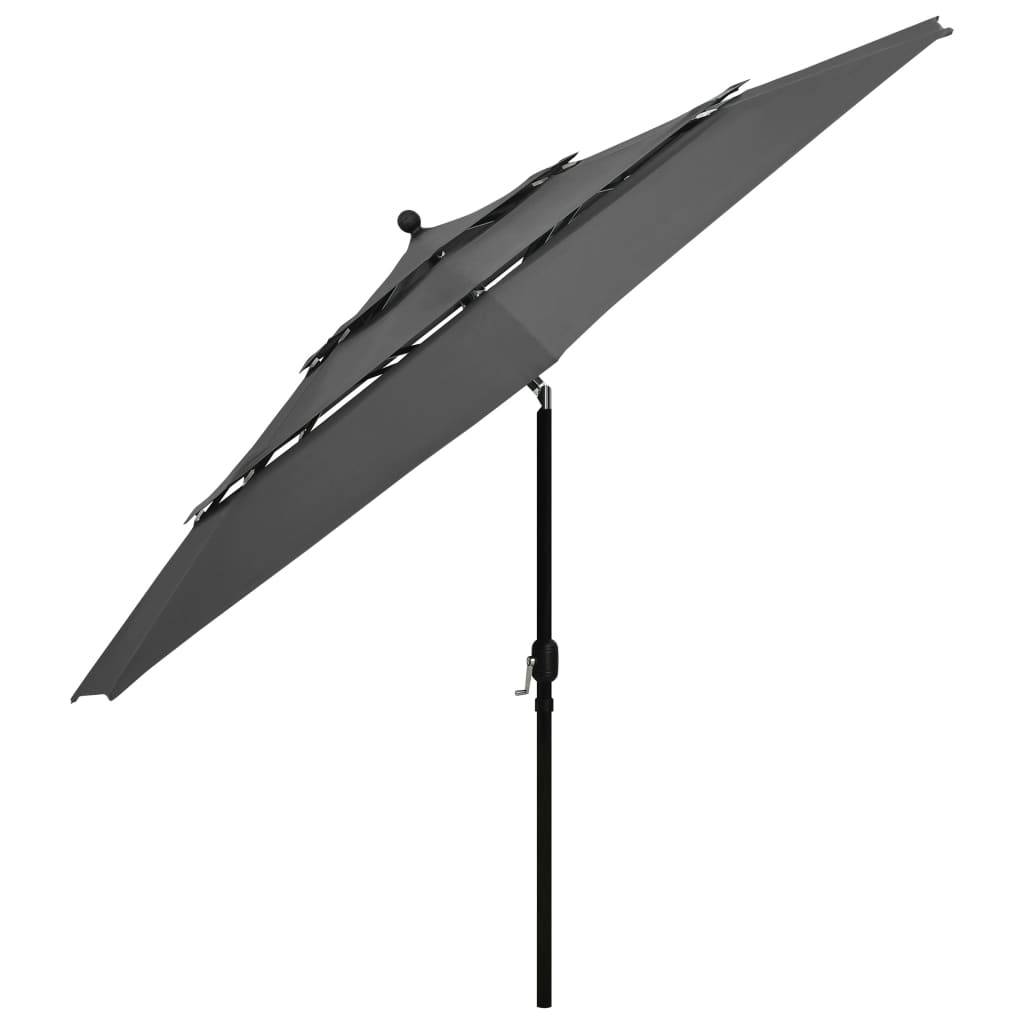 Helloshop26 - Parasol à 3 niveaux avec mât en aluminium 3,5 m anthracite - Image 3