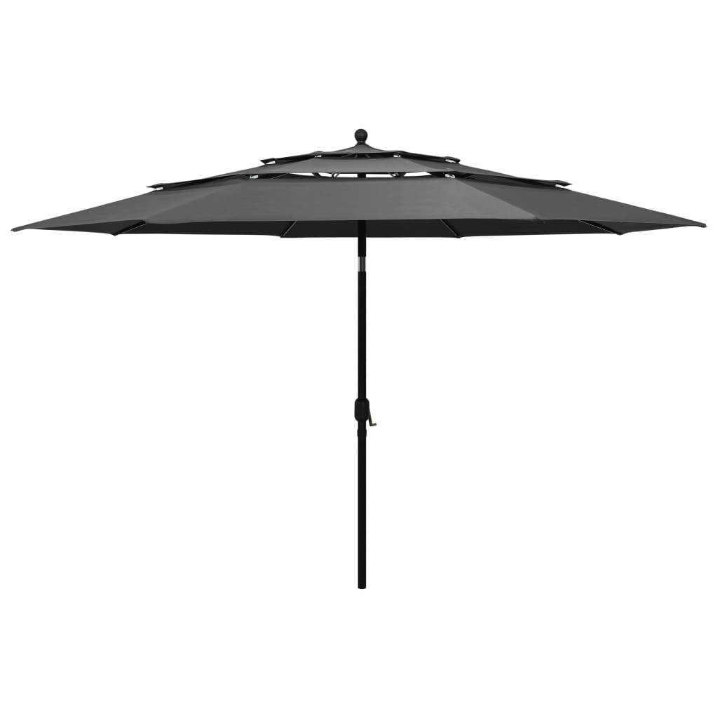 Helloshop26 - Parasol à 3 niveaux avec mât en aluminium 3,5 m anthracite - Image 1