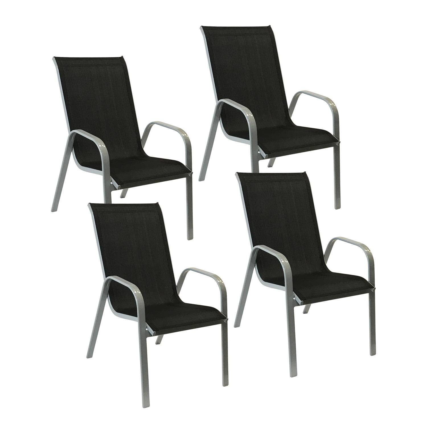 Happy Garden - Lot de 4 chaises MARBELLA en textilène noir - aluminium gris - HAPPY GARDEN - Imagen 1