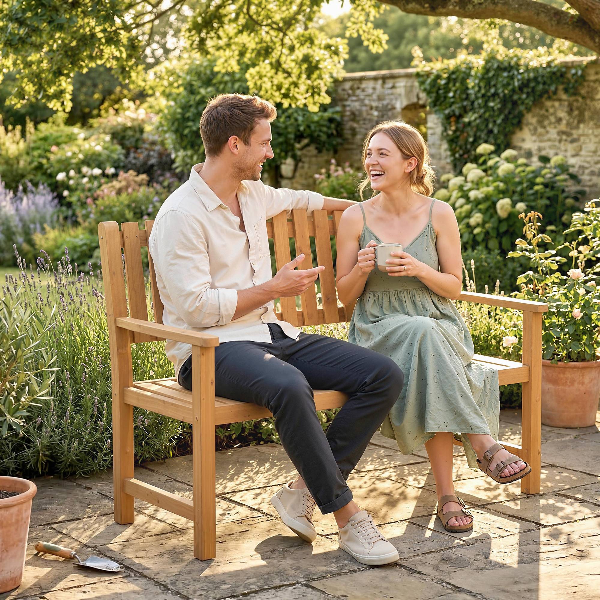 Banc de jardin 2 places bois acacia massif terrasse assise lattes bois naturel 112cm - ComfortXL Outdoor Living - Image 3