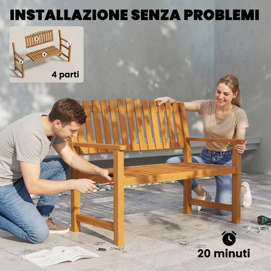 Banc de jardin 2 places bois acacia massif terrasse assise lattes bois naturel 112cm - ComfortXL Outdoor Living - Image 10