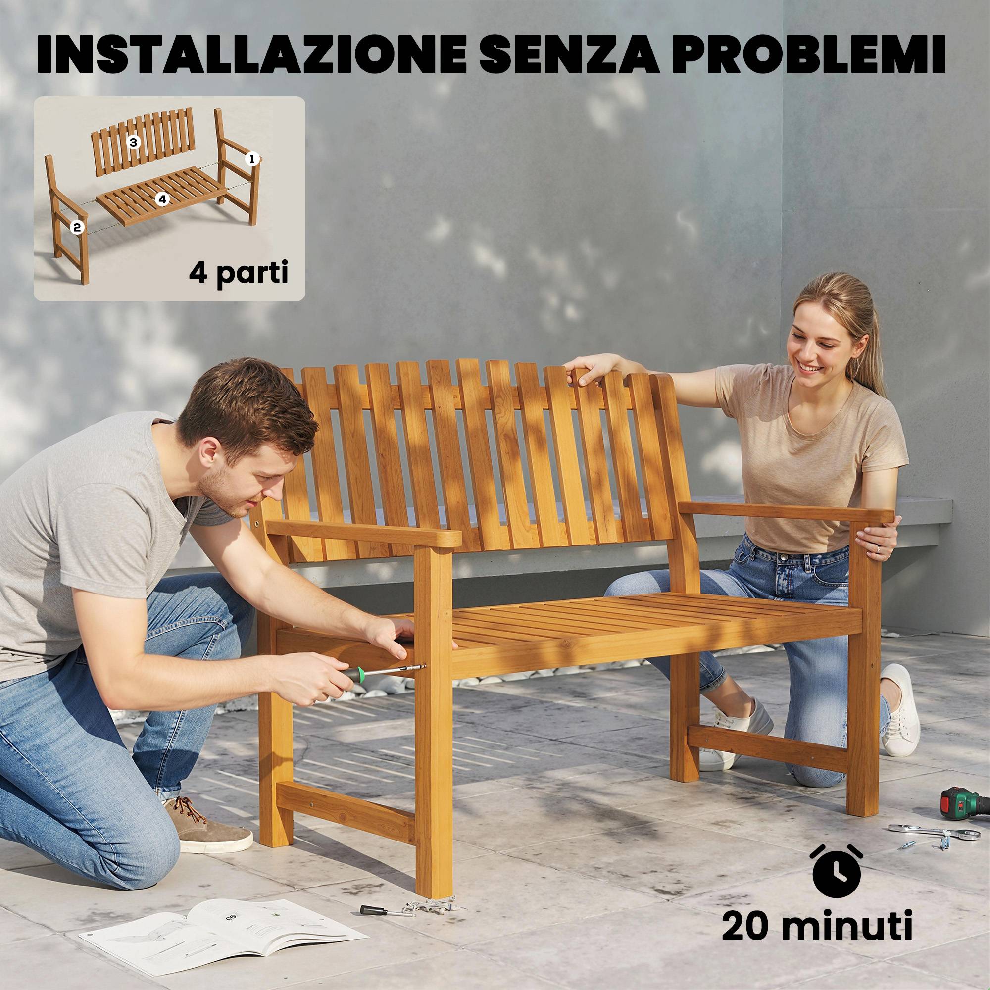 Banc de jardin 2 places bois acacia massif terrasse assise lattes bois naturel 112cm - ComfortXL Outdoor Living - Image 10