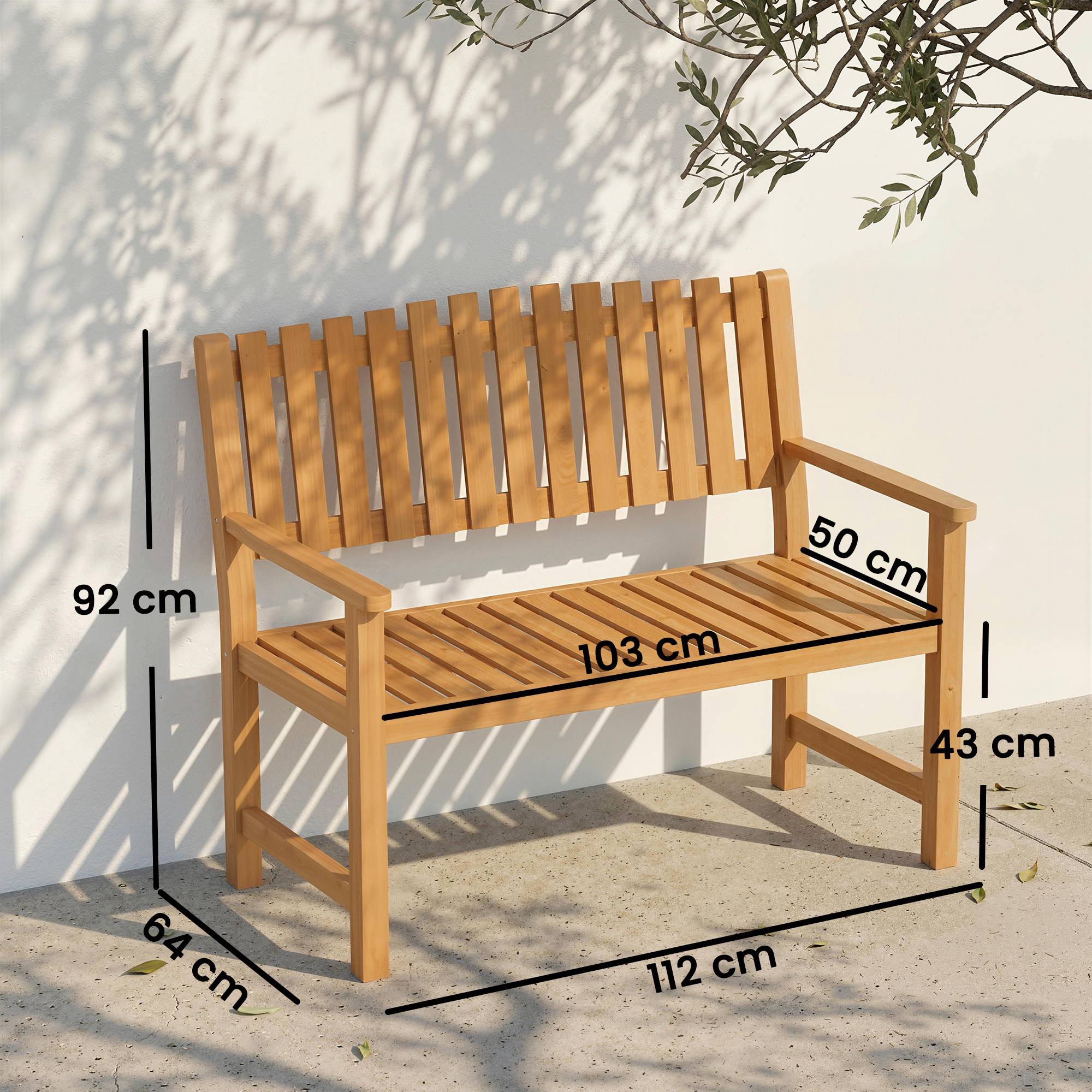 Banc de jardin 2 places bois acacia massif terrasse assise lattes bois naturel 112cm - ComfortXL Outdoor Living - Image 5
