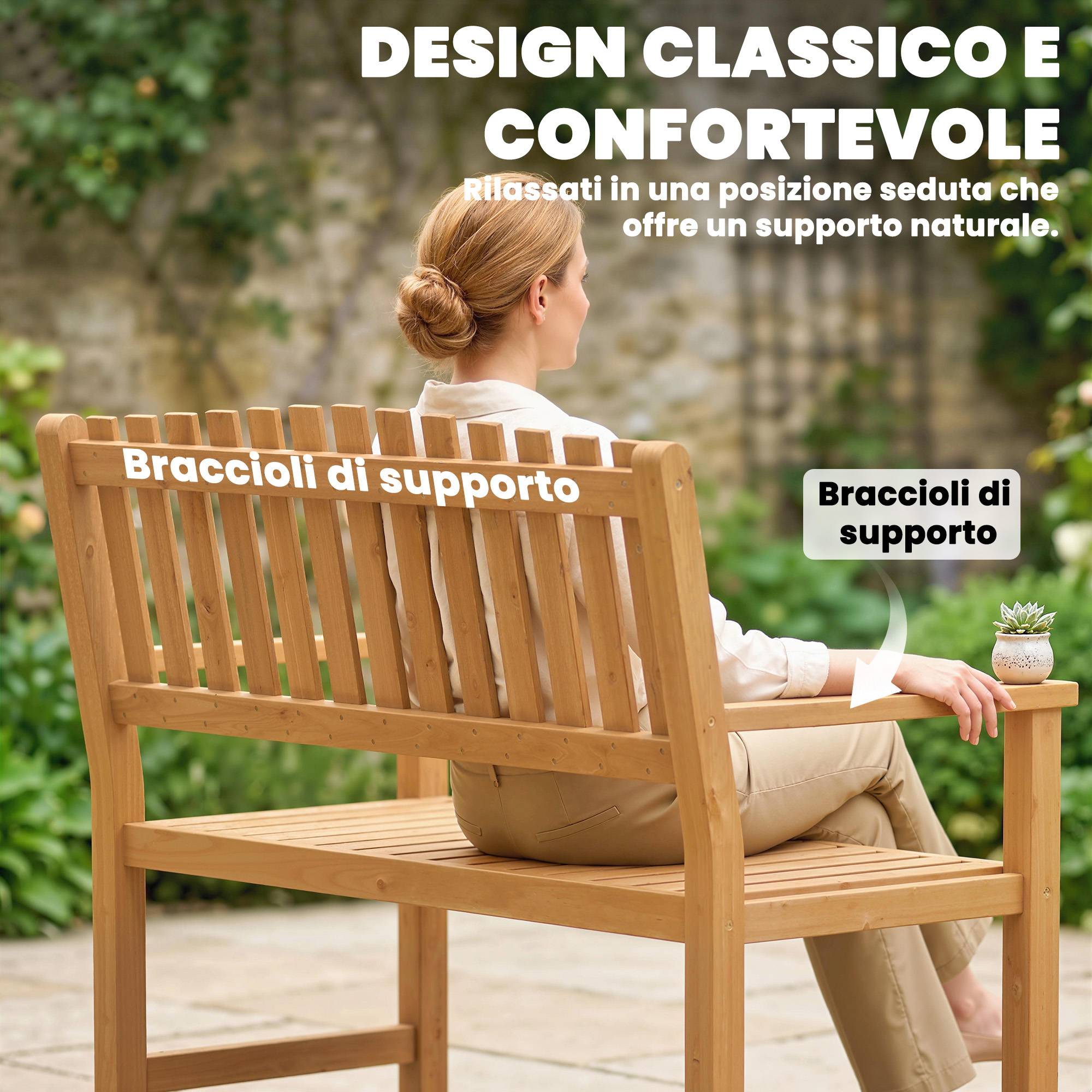 Banc de jardin 2 places bois acacia massif terrasse assise lattes bois naturel 112cm - ComfortXL Outdoor Living - Image 8