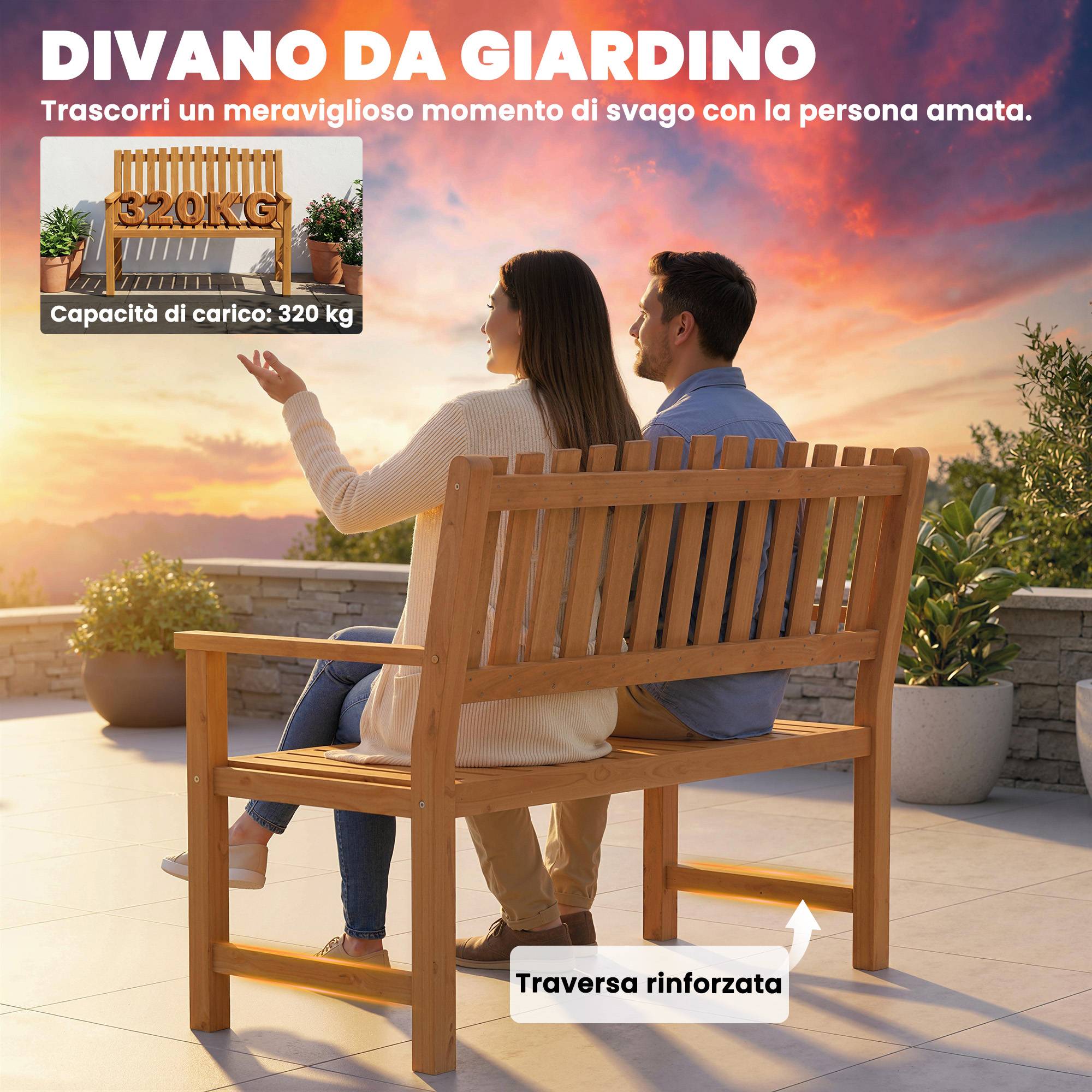 Banc de jardin 2 places bois acacia massif terrasse assise lattes bois naturel 112cm - ComfortXL Outdoor Living - Image 7