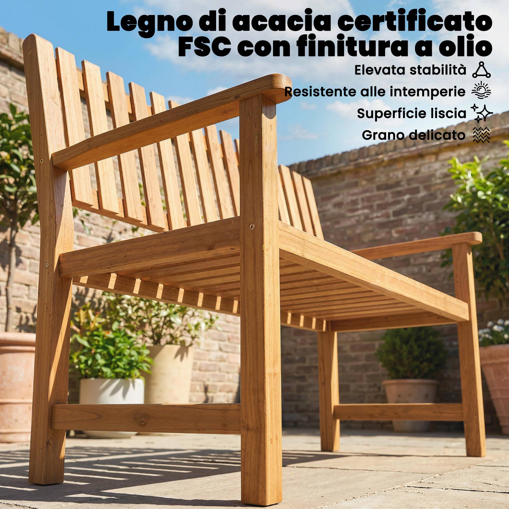 Banc de jardin 2 places bois acacia massif terrasse assise lattes bois naturel 112cm - ComfortXL Outdoor Living - Image 6