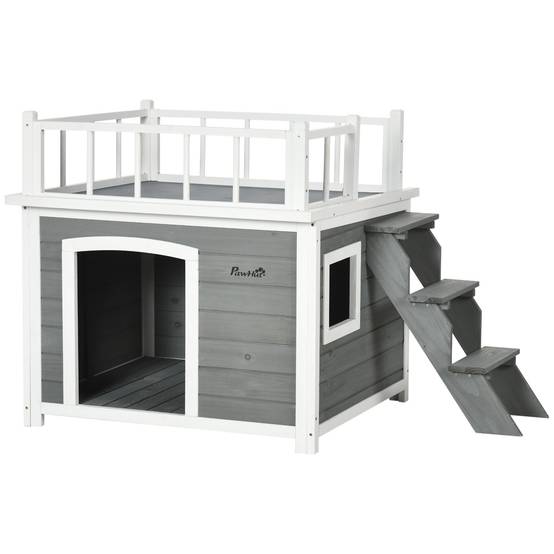 Niche pour chien avec balcon en bois gris clair 121.0 x 77.0 x 78.0 cm - PANGIVO - Image 1