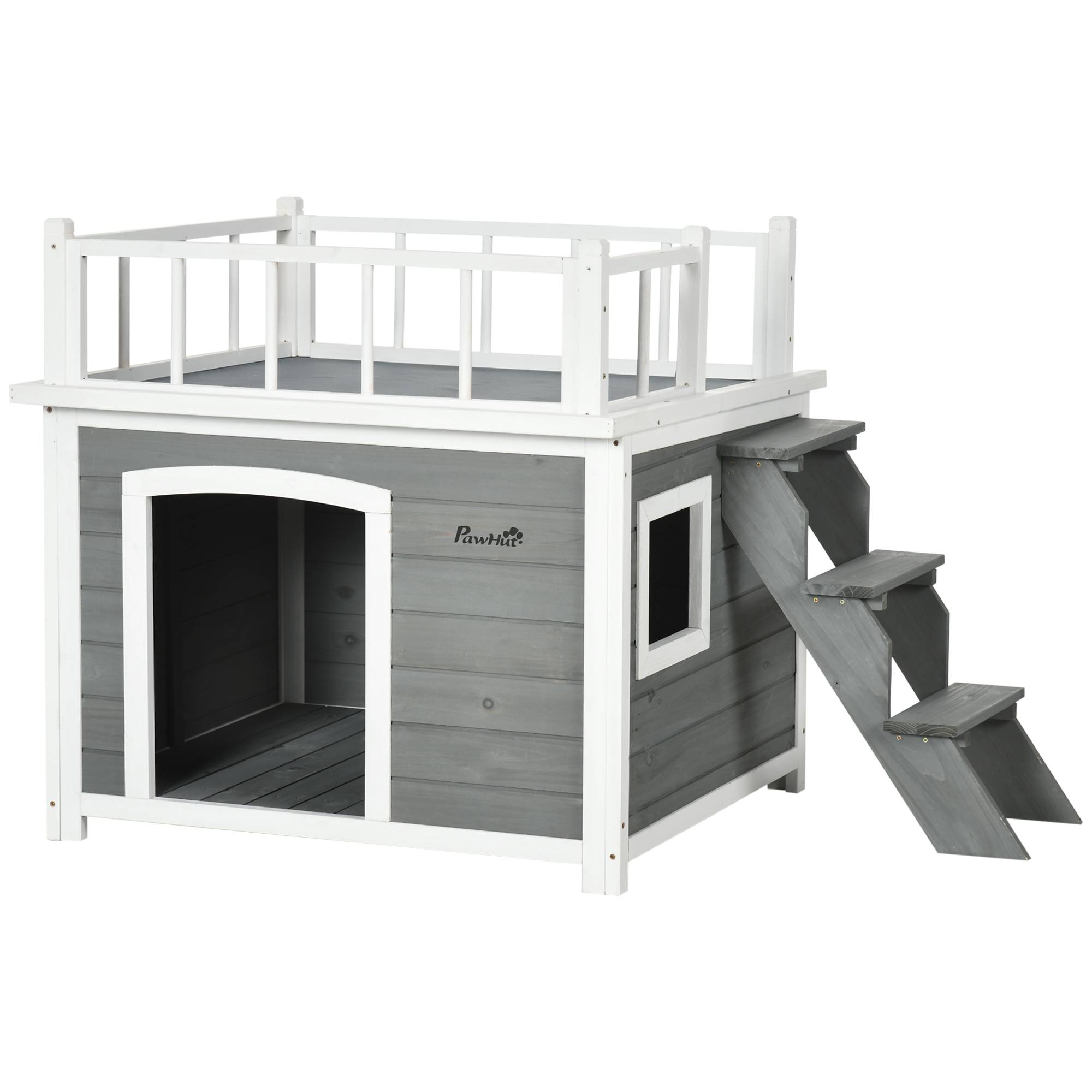 Niche pour chien avec balcon en bois gris clair 121.0 x 77.0 x 78.0 cm - PANGIVO - Image 1