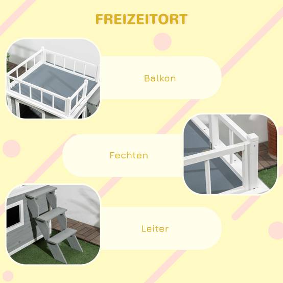 Niche pour chien avec balcon en bois gris clair 121.0 x 77.0 x 78.0 cm - PANGIVO - Image 5