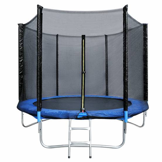0 - Trampoline de Jardin Enfants et Adultes Jeux d'Extérieur 244 cm Noir et Bleu Avec Filet de sécurité Couverture de protection - Image 1