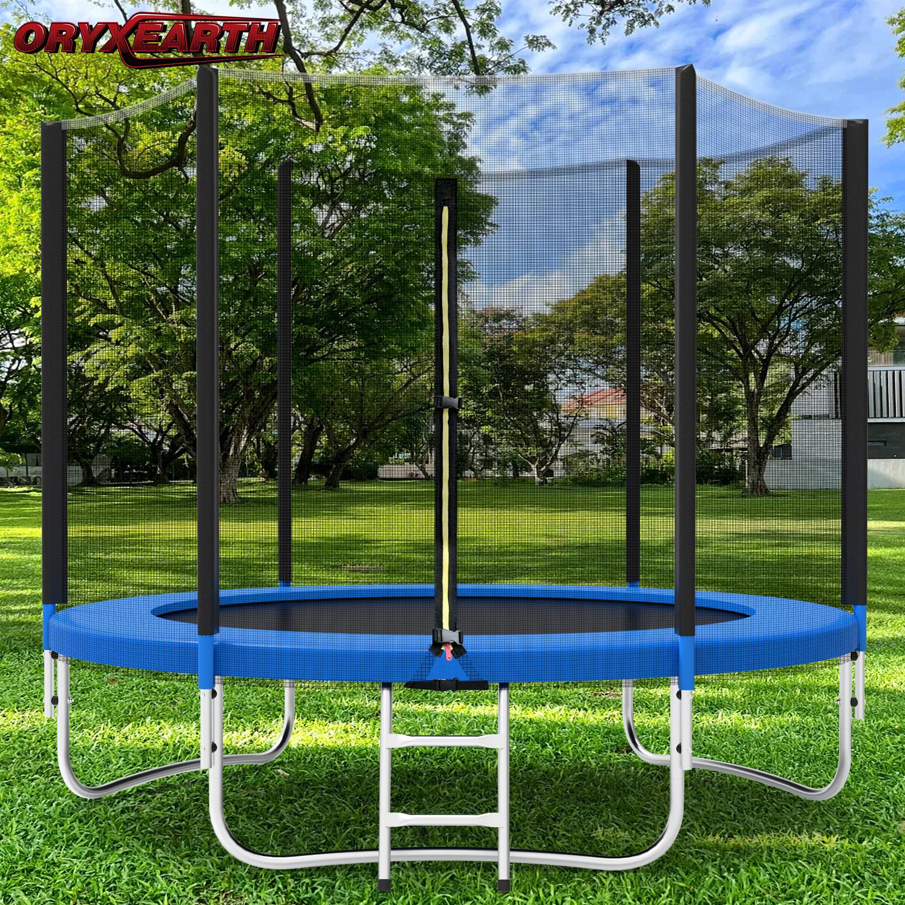 0 - Trampoline de Jardin Enfants et Adultes Jeux d'Extérieur  244 cm Noir et Bleu Avec Filet de sécurité Couverture de protection - Image 2