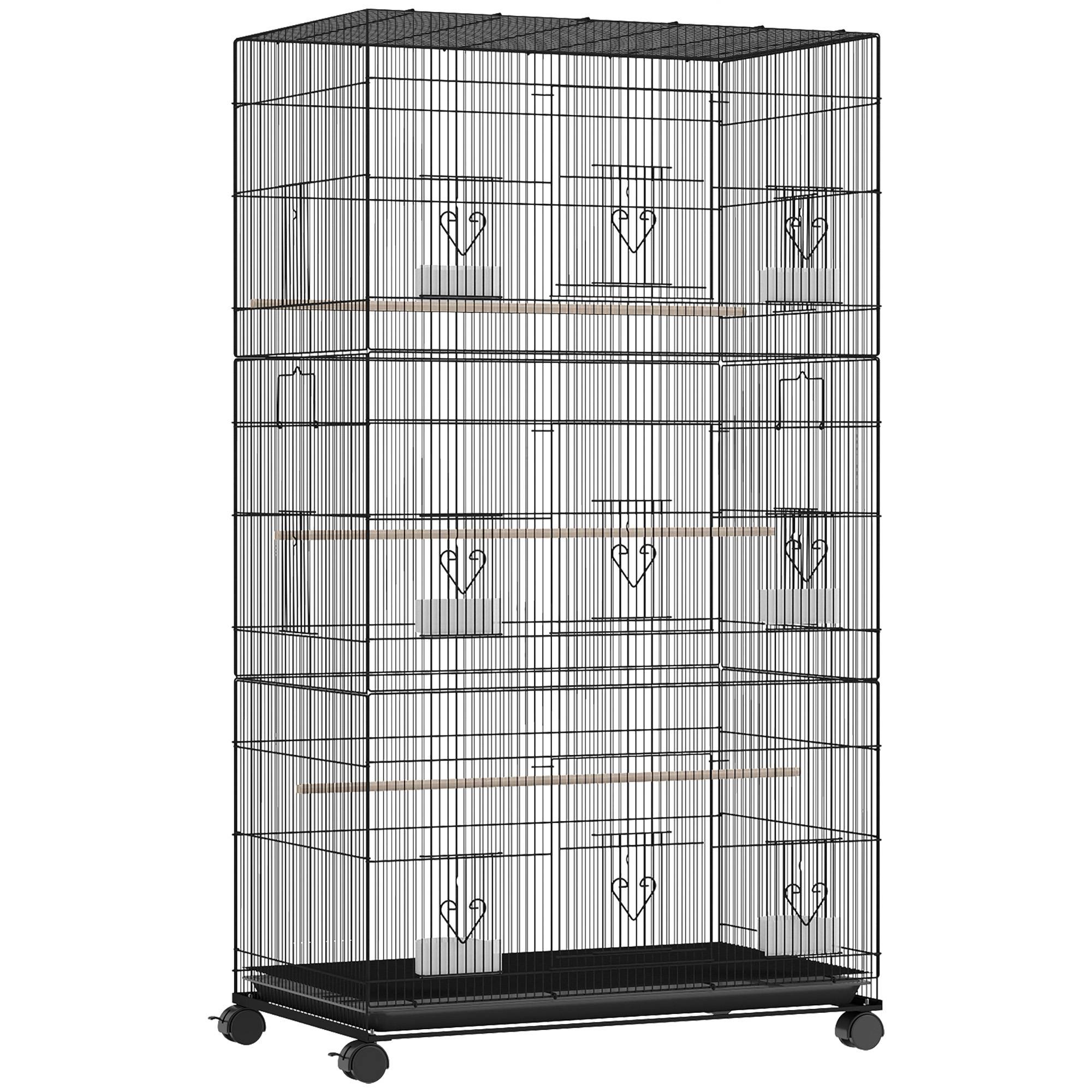 ComfortXL - Grande volière d'intérieur en acier noir 77 x 46,5 x 141 cm pour perruches avec roulettes et bac amovible - Image 10