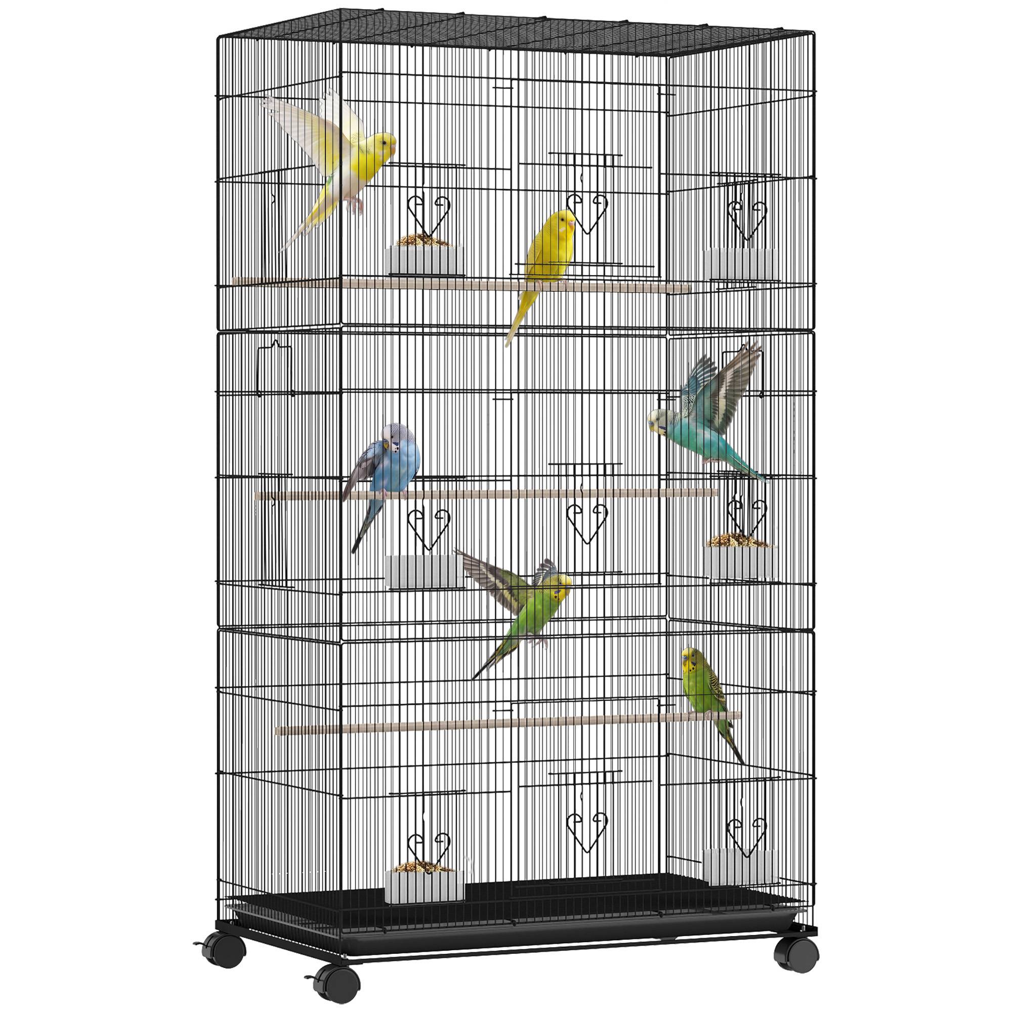 ComfortXL - Grande volière d'intérieur en acier noir 77 x 46,5 x 141 cm pour perruches avec roulettes et bac amovible - Image 2