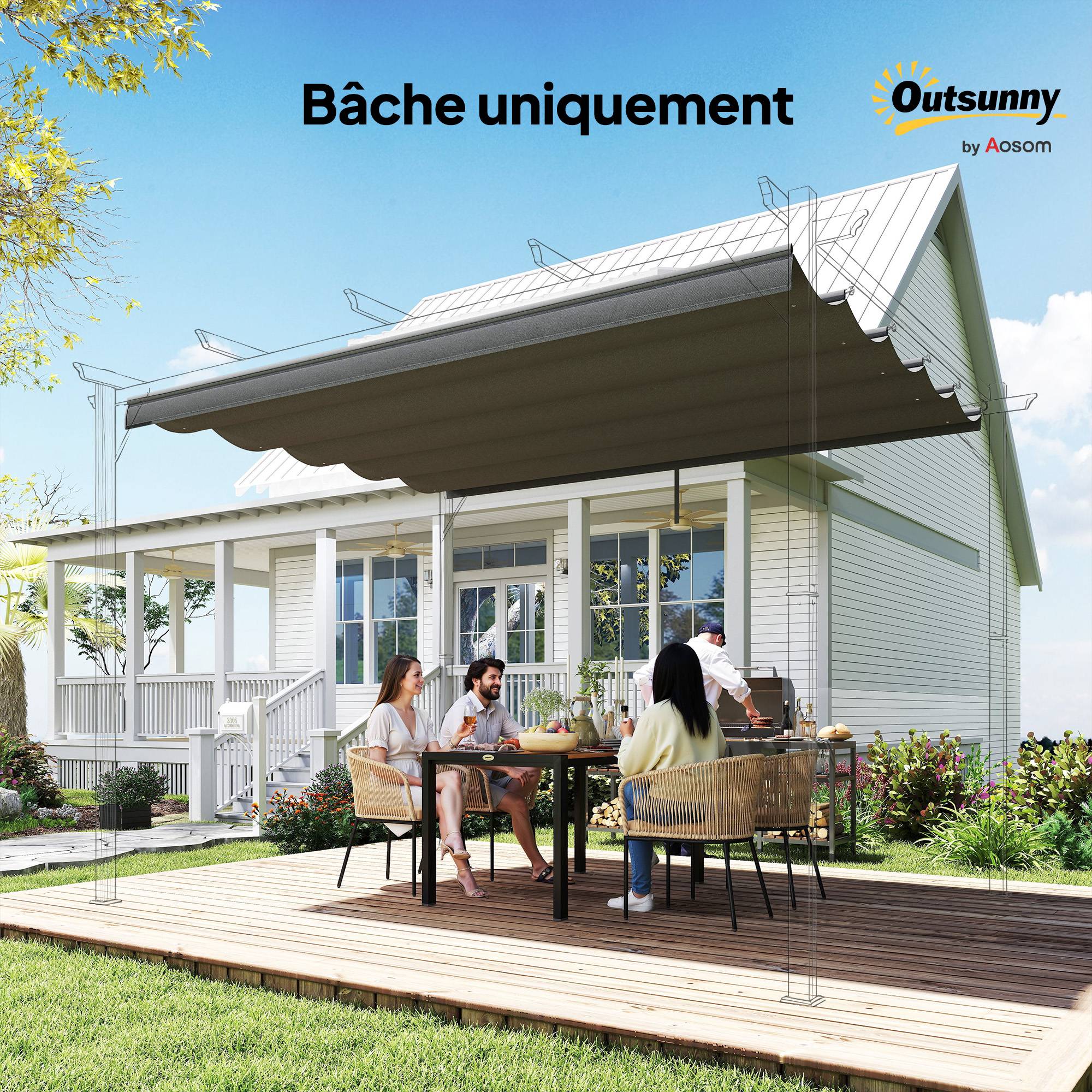 ComfortXL - Toile remplacement pour pergola polyester terrasse ombrage optimal 250x255 gris - ComfortXL Outdoor Living - Image 10