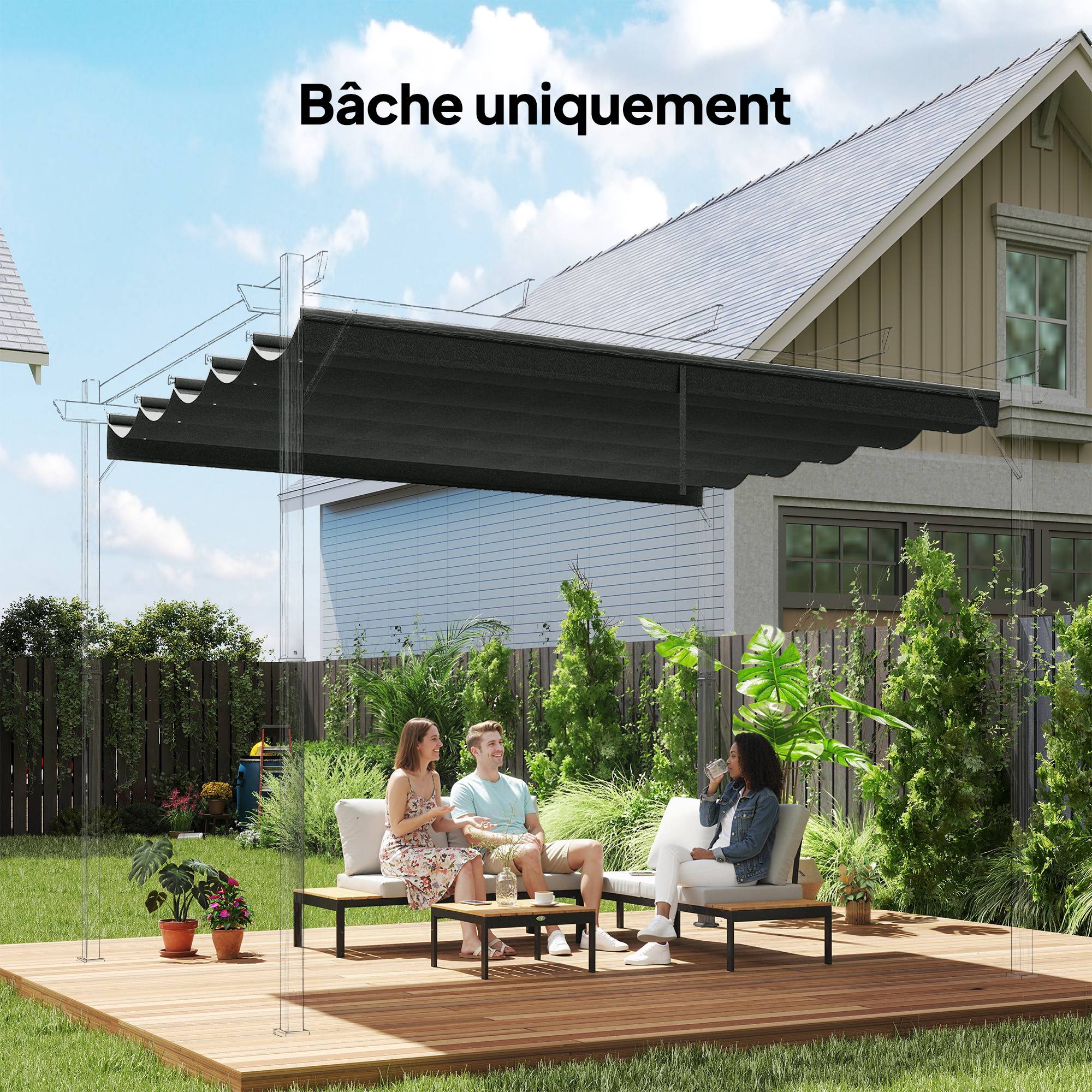 ComfortXL - Toile remplacement pour pergola polyester terrasse ombrage optimal 250x255 gris - ComfortXL Outdoor Living - Image 3