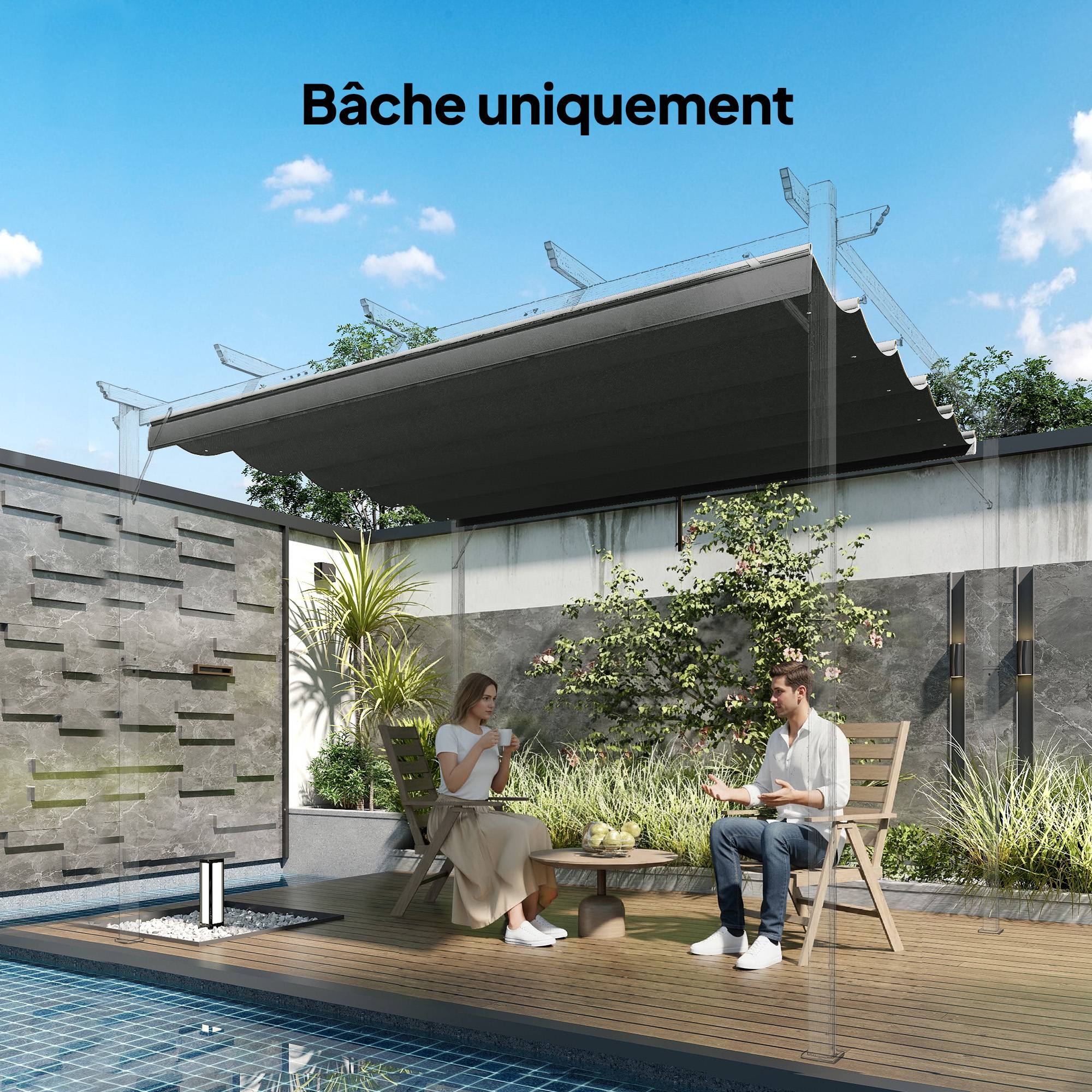 ComfortXL - Toile remplacement pour pergola polyester terrasse ombrage optimal 250x255 gris - ComfortXL Outdoor Living - Image 4