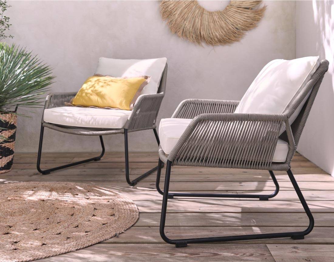 Best Mobilier - Rosane - salon bas de jardin en corde 2 places + table ciment - coussins beiges - Best Mobilier - Imagen 4