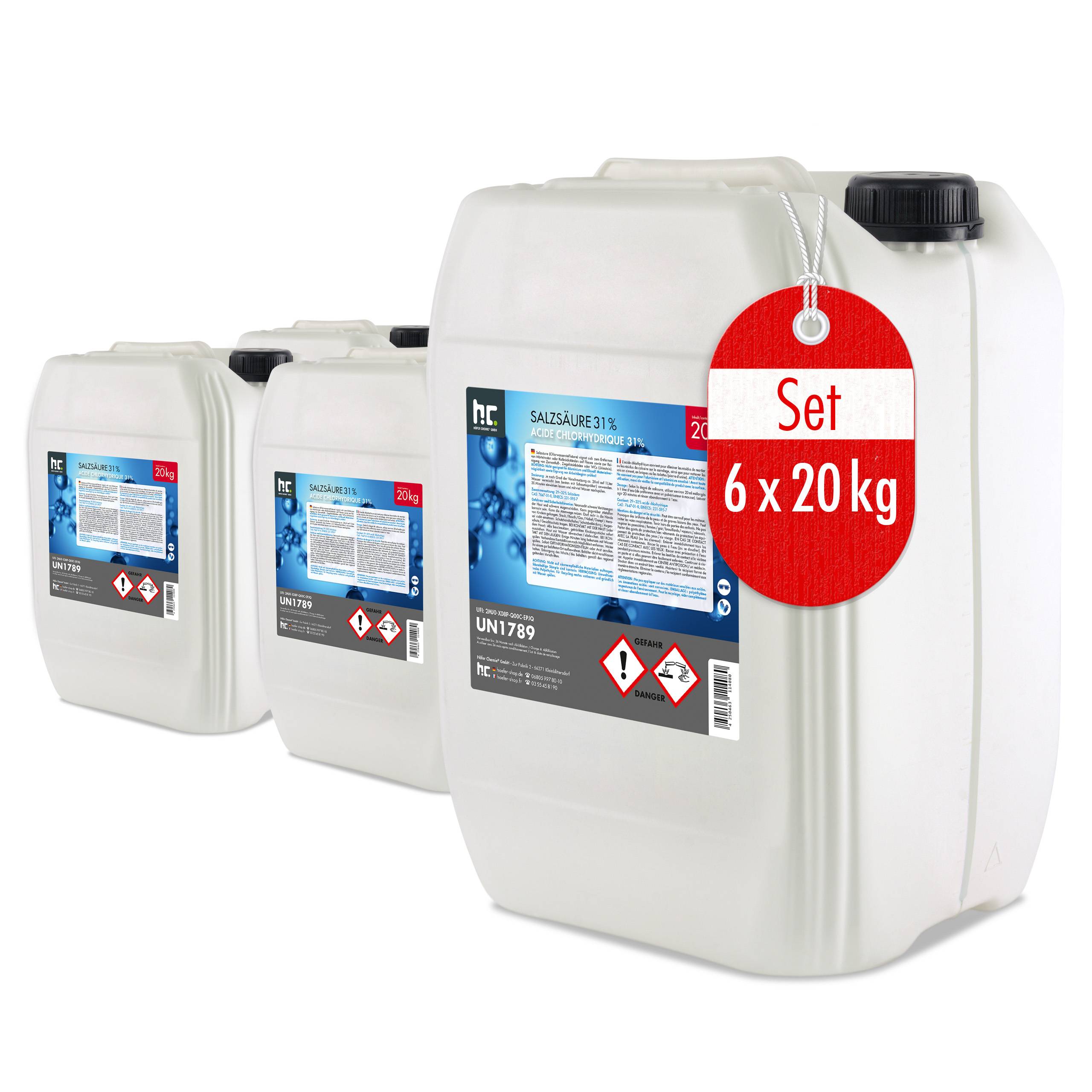 Acide chlorhydrique 29-32% Höfer Chemie® en bidon de 20 KG x 6 - Image 1
