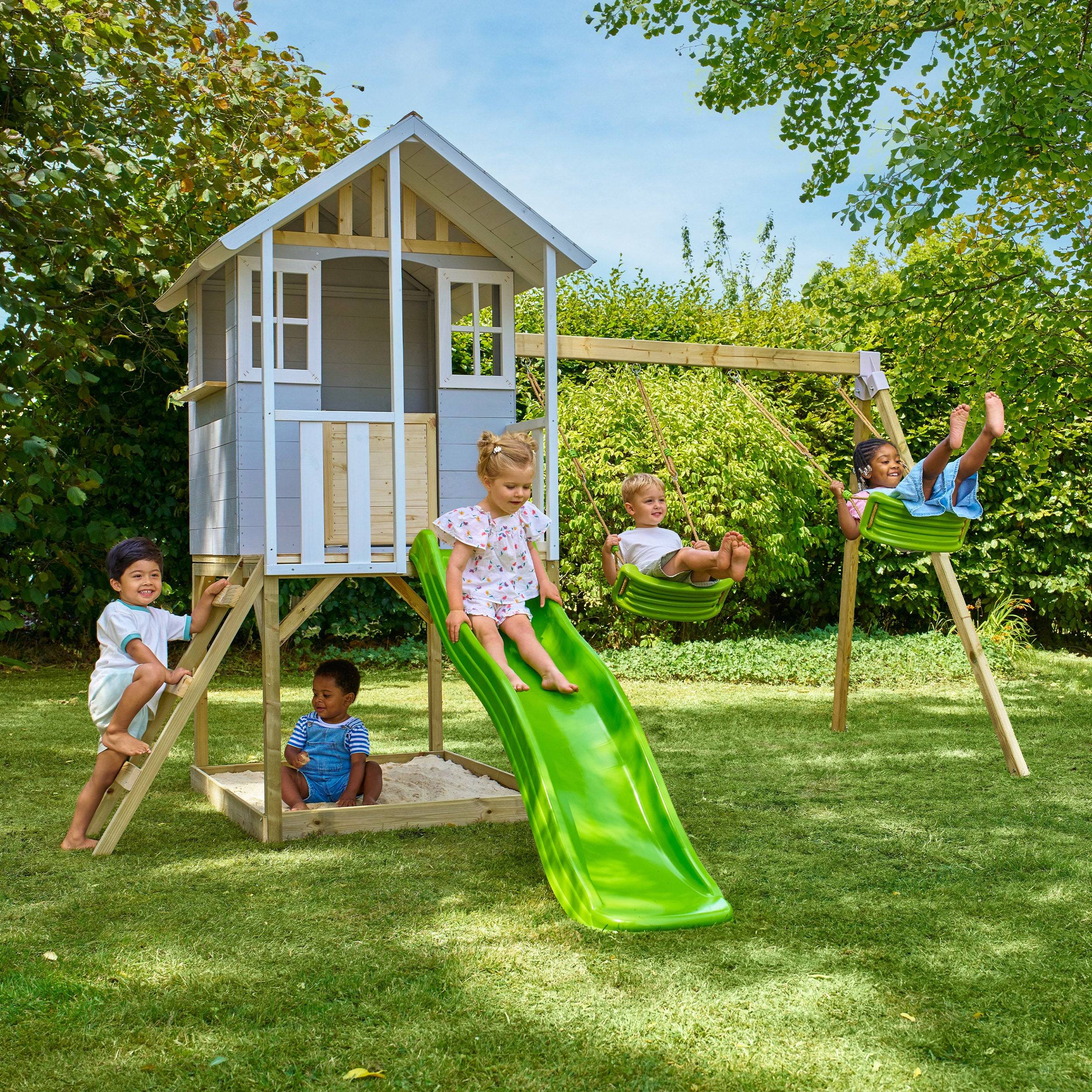 Tp Toys - Cabane enfant modulable sur pilotis 2 balançoires et toboggan - bois FSC® - PERCE-NEIGE - Image 1