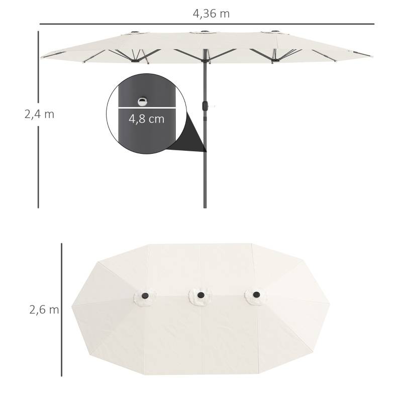 Parasol double Polyester Acier Jardin Terrasse Anti-UV Manivelle 436x260cm Beige - ComfortXL Outdoor Living - Image 3