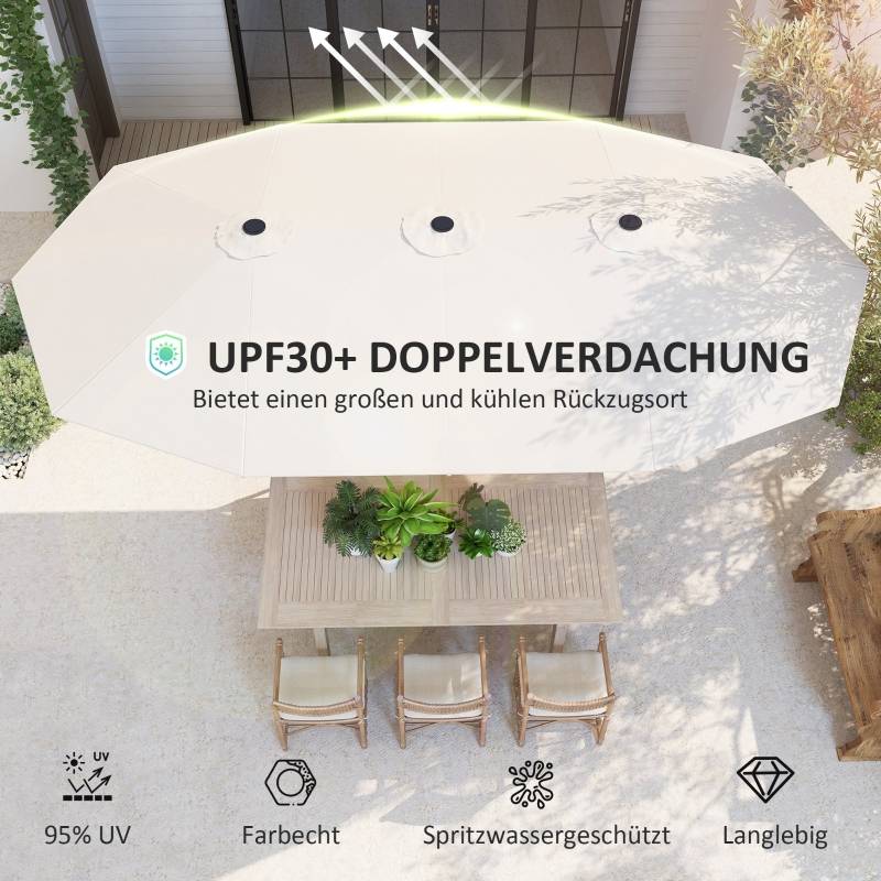 Parasol double Polyester Acier Jardin Terrasse Anti-UV Manivelle 436x260cm Beige - ComfortXL Outdoor Living - Image 4